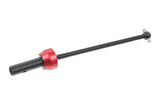 Team Corally C-00180-360 CVD Drive Shaft Short Front with metal construction and red anodized hub, designed as a durable rc car part for improved performance in radio control cars.