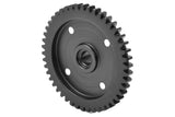 Black steel spur gear with 46 teeth, model Team Corally C-00180-091, designed for rc cars and radio control parts applications.