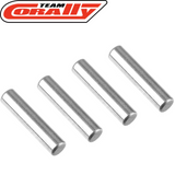 Team Corally C-00140-098 Steel Pin 2x8mm (4) shown as four shiny steel cylindrical pins, a precision radio control parts accessory for rc cars.