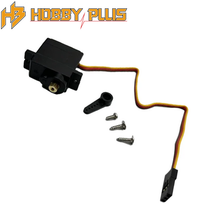 Hobby Plus HBP240399 1.5kg Metal Gear Servo CR-18P with attached wires, mounting screws, and servo horn for radio control car parts.