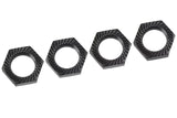 Team Corally C-00180-1117 Serrated Aluminum Wheel Nut Black (4) 17mm set, designed for secure fitting on rc car wheels with a durable aluminum construction.