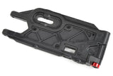 Team Corally COR00180-528 Lower Rear Suspension Arm HDA-4 made of durable black plastic with geometric reinforcement, designed for rc car parts in radio control vehicles.