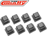 Set of eight black plastic composite arm holder inserts for RC cars, labeled with number one, specifically Team Corally COR00180-907 Composite Arm Holder Inserts (8pcs)