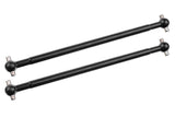 Two black metal rods with ball ends and pins designed as Team Corally C-00180-895 Steel Rear Dogbones for HDA-3 Arms radio control car parts.