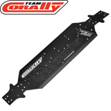 Team Corally C-00180-1124 Asuga XLR Chassis 3mm 7075 T6 Swiss Aluminum black chassis plate for radio control parts, designed for precision and durability in rc cars.