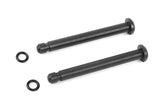 Two black steel pins with circular O-rings, designed as Team Corally C-00180-305 Steel Center Roll Cage Pin (2) for radio control car parts and rc cars.