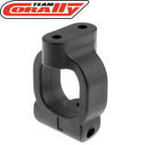 Team Corally C-00140-051 Left C-Hub 9 Degree (1) SBX425 black plastic RC car part designed for precise steering control in radio control vehicles.