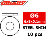 Team Corally C-3301-06-08-01 Steel Metric Shim 6x8x0.1mm (10) for precise adjustment in radio control parts and rc car parts, pack of 10 steel shims.