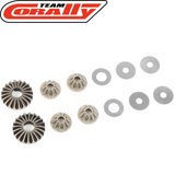 Team Corally C-00180-179 Steel Planetary Differential Gears set for radio control parts, including metal gears and washers designed for rc cars and rtr rc cars maintenance.