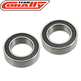 Two metal ball bearings with black seals, designed for radio control parts, identified as Team Corally ABEC-3 Ball Bearing 6x10x3mm (2) shown on a white background