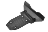 Team Corally C-00180-879 Rear Bumper with Integrated Skid Plate designed for radio control cars, featuring durable black plastic construction and multiple mounting holes for secure attachment.