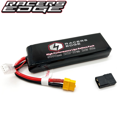 Racers Edge 5000mAh 2S 7.4V 60C Soft Pack Lipo Battery XT60 Plug & Traxxas Adapter