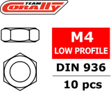 Team Corally C-3104-40 M4 Low Profile Nut (10) Silver showing technical drawing and specification for radio control parts, suitable for rc cars and rtr rc cars.