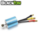 BlackZon BZN540483 Brushless Motor 2430 4200kv Spryte Turbo with blue cylindrical body and three connected wires for radio control parts and rc car parts.