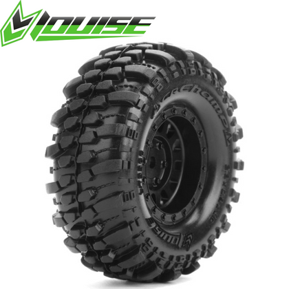 Louise CR-Champ 1.0" Crawler Tires 7mm Hex Super Soft Mounted (2) displayed with aggressive tread pattern designed for radio control parts and rc car parts use on rtr rc cars.