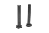 Two black cylindrical steel servo saver posts for rc car repair or upgrade, labeled Team Corally C-00180-1015 Steel Servo Saver Posts (2) radio control parts.