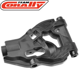 Black durable plastic radio control part Team Corally COR00180-935 Front Lower Suspension Arm HDA-3 designed for rc car suspension system upgrade or repair.