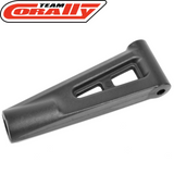Team Corally C-00180-011 Front Upper Suspension Arm in black, a durable replacement part for radio control car suspension systems.