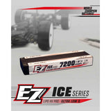 EZpower Ice Series 7200mah ULCG Stick Lipo HV PRO 7.6v 2s 140/70c battery designed for high performance and long-lasting power in radio control cars.