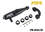 POWERSTAR PS-104-CB 1/8 Buggy Exhaust Pipe (EFRA 2202) Ceramic Black with mounting hardware and curved pipe for radio control car parts.
