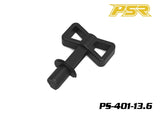 Black plastic T-shaped tool designed for easy removal of nitro engine sleeves, labeled with "13.6" for size, POWERSTAR PS-401-13.6 Sleeve Extractor Tool 1/10 Nitro Engine.