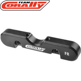 Team Corally COR00180-872 Aluminum Suspension Arm Mount HD Front-Rear 8mm in black with engraved logos, designed as a durable radio control car parts upgrade.