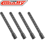 Set of four black adjustable rear body posts with multiple holes for mounting, designed as Team Corally C-00105-017 Rear Body Posts (4) for rc car parts and radio control vehicles.