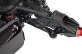 Close-up of Team Corally C-00180-554-1 HD Steering Links Truggy/MT 118mm installed on a radio control vehicle suspension system.
