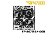 VP-PRO VP-807G Bull Dog Evo 1/8 Buggy Pre-Mounted Tires (4) Black Wheels displayed in packaging, featuring rugged tread design for radio control car parts and rc buggy performance.
