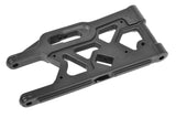 Team Corally C-00180-010 Rear Lower Suspension Arm made from black durable plastic, designed for radio control car suspension systems.