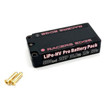 Racers Edge 5100mAh 2S 7.6V 130C Shorty Hard Case Lipo 5mm battery pack designed for radio control parts with black hard case and gold connectors.