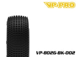 VP-PRO VP-802G Cutoff Evo 1/8 Buggy Pre-Mounted Tires (4) Black Wheels designed for radio control parts, featuring detailed tread pattern for superior grip on rc cars.