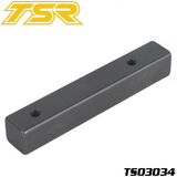 Black rectangular metal balancing weight with two screw holes, designed for radio control cars, specifically the Team Saxo TS03034 Balancing Weight 44g GK-200 + Pro.