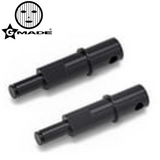 Two black metal shafts designed for radio control car parts, specifically the Gmade GM30101 GA44 Input Shaft 25mm (2) GS02 BOM, shown on white background.