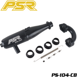 POWERSTAR PS-104-CB 1/8 Buggy Exhaust Pipe (EFRA 2202) Ceramic Black with multiple mounting rings, springs, and a curved pipe, designed for radio control car parts.