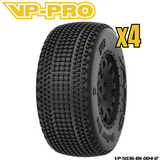 VP-PRO VP-503G 1/10 Short Course Truck Tires (4) Pre-Mounted Black showing detailed tread pattern for enhanced grip on rc car parts and radio control vehicles.