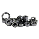 Set of metal hybrid ceramic bearings arranged in a group, designed for high performance in radio control parts, specifically the Bermco RC Parts Team Saxo GK-200 Hybrid Ceramic Bearing Kit.
