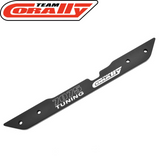 Team Corally C-00180-1125 Asuga XLR Center Lower Chassis Brace 3mm Aluminum part for radio control car upgrade and tuning in black anodized finish with mounting holes.