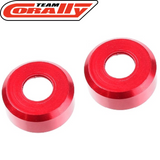 Red anodized aluminum outer spacers designed for rc car suspension upgrades, identified as Team Corally C-00180-1040 HDA Suspension Arm Insert Aluminum Outer Spacer.