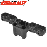 Plastic black component part for radio control cars designed for mounting, identified as Team Corally C-00180-1308 Rear Body Post Holder.