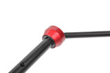 Team Corally C-00180-341 CVD Drive Shaft Long Front, a durable black metal rc car part with a red aluminum connector for enhanced radio control performance.