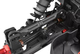 Close-up of radio control car chassis featuring Team Corally C-00180-556-1 HD Steering Links Buggy 93mm installed for precise steering in rc car parts.