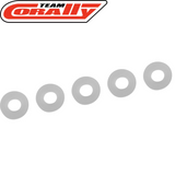 Five translucent silicone O-rings arranged in a row with Team Corally logo above, showing Team Corally C-00180-188 Silicone O-Ring 4x8mm (5) for rc car parts.