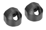 Pair of black Team Corally C-00180-658 Shock Cap Protector (2) designed for radio control parts, providing durable protection for rc car shock absorbers.