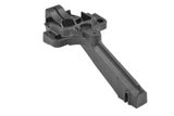 Black plastic front chassis brace for radio control cars, labeled as Team Corally C-00180-989 Front Chassis Brace EB, designed to enhance durability and stability.