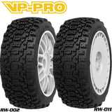VP-PRO VP-807G Bull Dog Evo 1/8 Buggy Pre-Mounted Tires (4) White Wheels with aggressive tread pattern designed for enhanced grip on off-road RC cars.