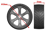 Team Corally XL6S Street Tires Sprint RXA Low Pro Pre-glued (2) Asuga XLR 1/7th shown with detailed tread pattern and size dimensions for radio control car parts.