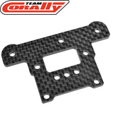 Team Corally C-00180-801 Steering Deck XTR 3mm Carbon Fiber RC car part showcasing lightweight, durable carbon fiber construction with precision-cut holes for mounting and assembly.