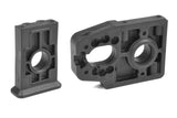 Black molded plastic components shown separately for radio control car assembly, identified as Team Corally C-00180-987 Motor Mount / Diff Bulkhead parts.