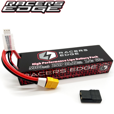 Racers Edge 5300mAh 2S 7.4V 60C Hard Case Lipo Battery XT60 Plug & Traxxas Adapter